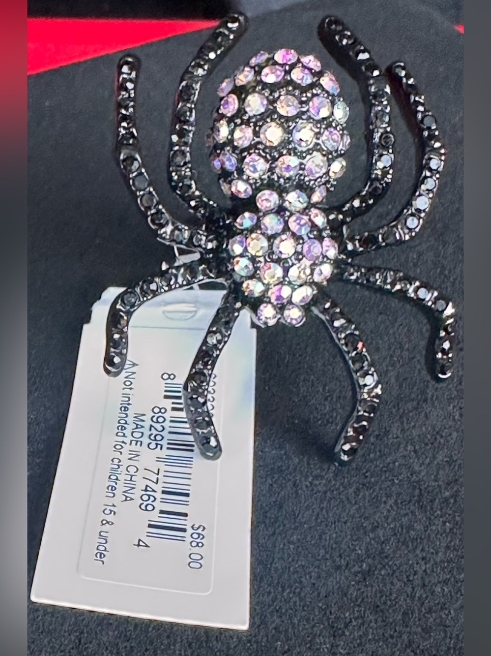 NWT Betsey Johnson Rhinestone Spider Ring in Black and Iridescent Crystals OS